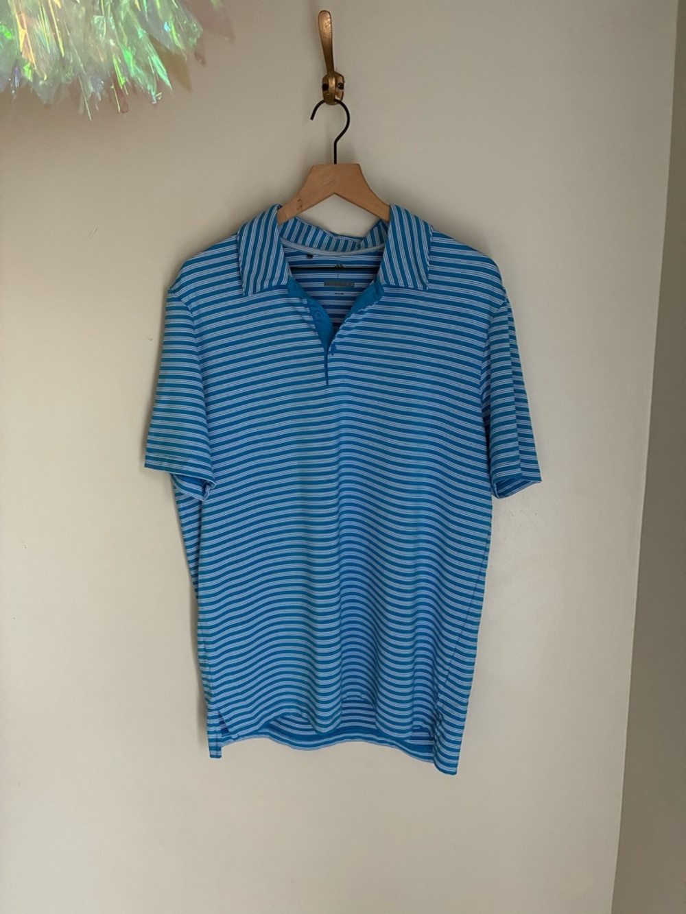 Adidas Blue‎ and White Striped Golf Polo Shirt Size Large